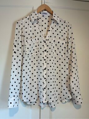 Express Women’s White Polka Dot Button-Down Blouse